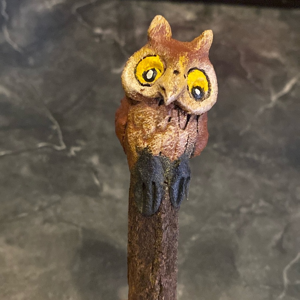 Hand Carved Wooden Owl 🦉Pencil